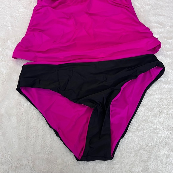 Cupshe Womens Hot Pink Twist Front Tankini Set Black Bottoms Size Large NWT - Picture 7 of 11